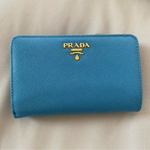 Prada Light Blue Small Saffiano Leather Wallet